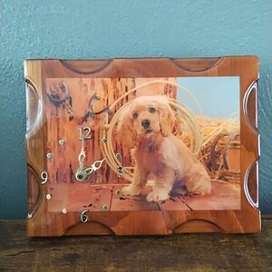 Golden Retriever Puppy Dog Clock Small Wooden Decorative Shelf Wall Desk 8"x 6"
